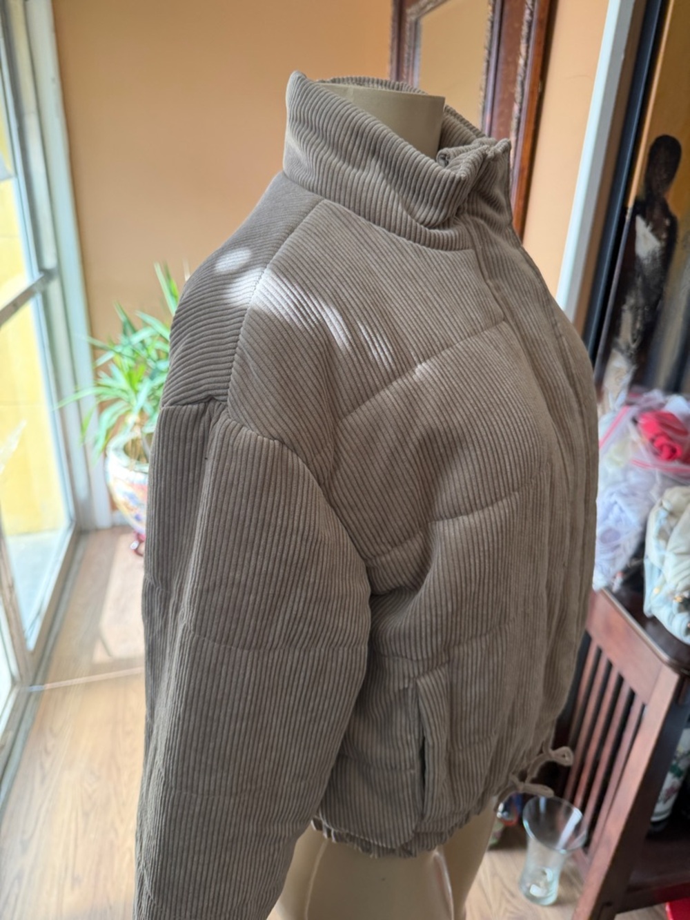 Fashion Nova Taupe Corduroy Puffer Jacket - Picture 9 of 10